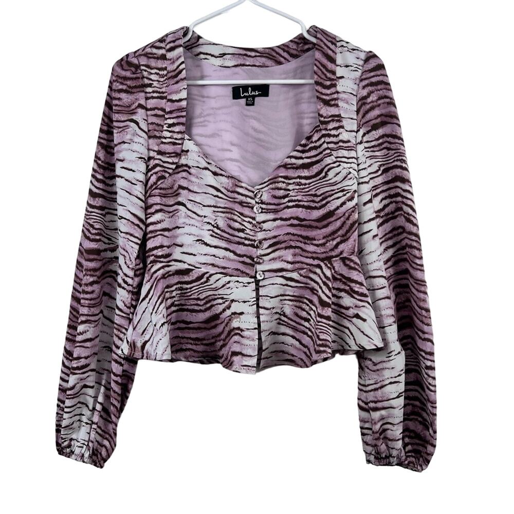 NWT Tiger Animal Print Lulu's Peplum Top XS Wild Gaze Button-Up Office Siren